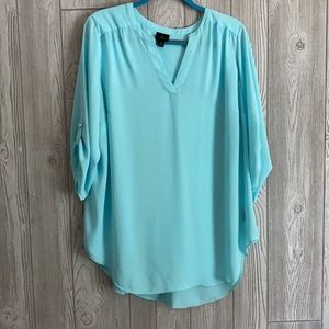 Worthington Mint/Blue Roll Sleeve Blouse